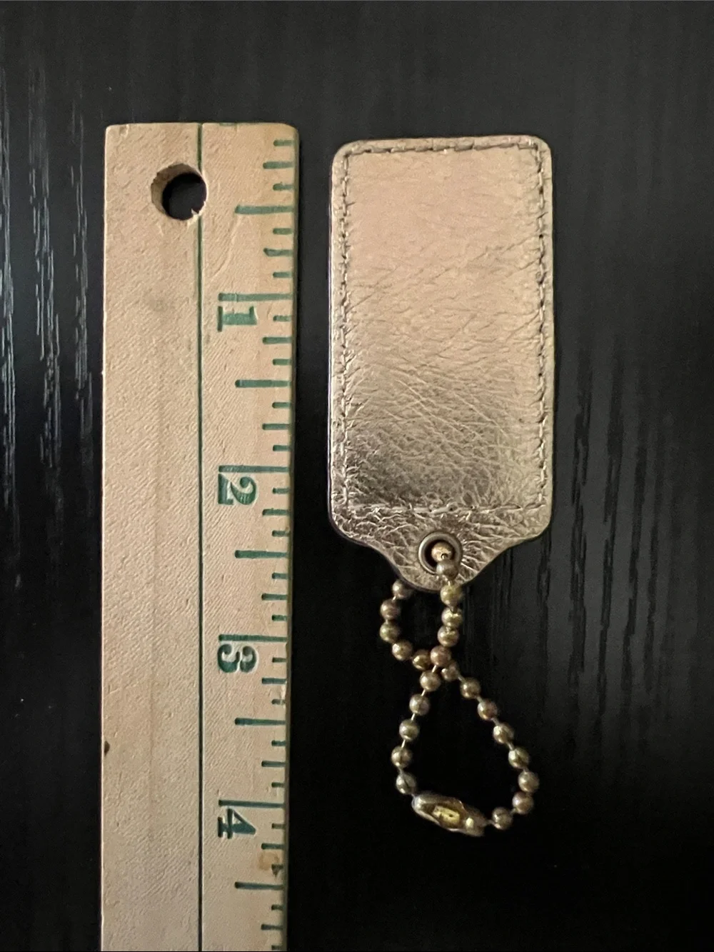 Coach Gold Leather Tag Keychain with Ball Chain